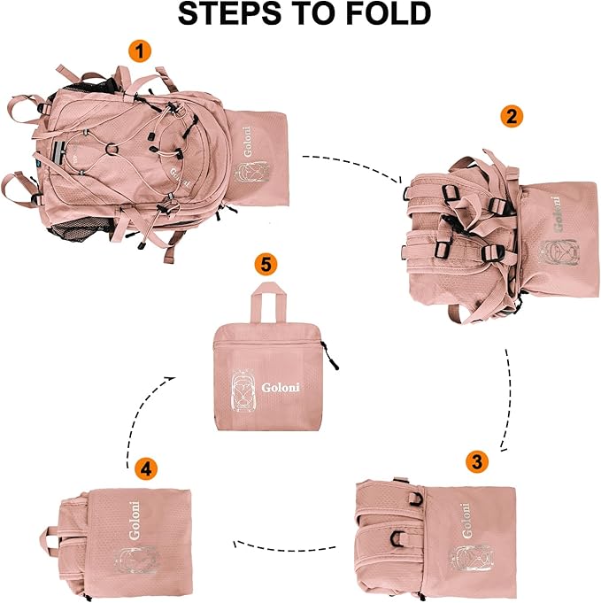 45L Hiking Backpack with Rain Cover, Lightweight Foldable Camping Backpack for Trekking, Water-Resistant Daypack with Hiking Pole & Mat Carrying System,Pink