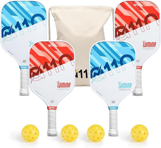 A11N Pickleball Paddles Set Fiberglass Surface Rackets with 4 Pickleball Balls and Pickleball Bag for Beginners - USAPA Approved
