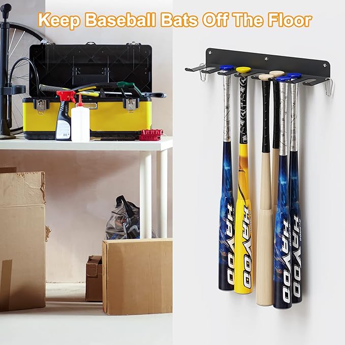 Baseball Bat Rack, 14 Bats Display Rack, Metal Bat Hanger, Bat Holder for Dugout Fence Garage, Black