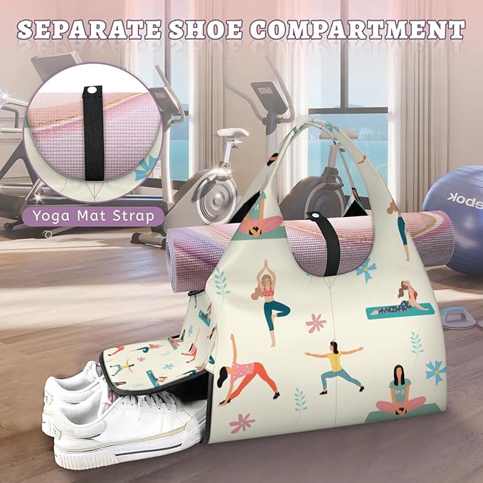 Yoga Gym Bag for Women, Gymnastics Gym Bag with Yoga Mat Holder, Duffel Bag, Sport Bag with Shoe Compartment and Wet Dry Storage Pockets, Suitable for Gym, Travel, Pilates and Beach