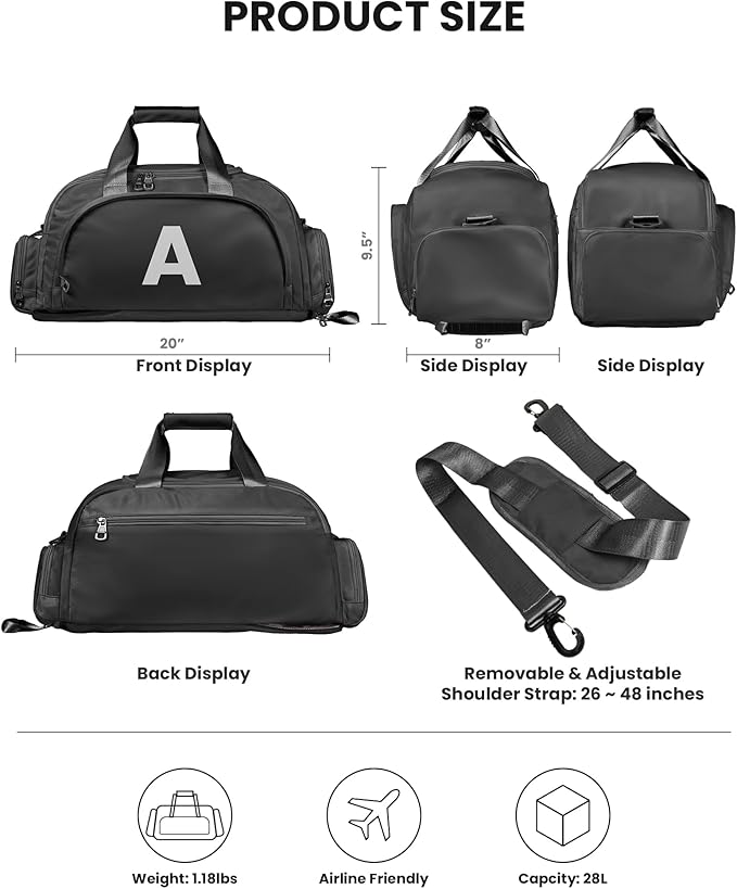 Tween Girl Gifts Trendy Stuff, Initial Gym Bags with Shoe Compartment, Dance Bag for Girls, Monogram Kid Overnight Bags, Travel Duffle Tote-Perfect for Soccer Sport Gymnastics (Letter Q)