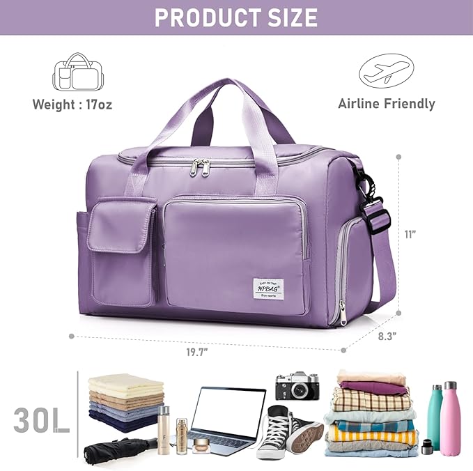 NPBAG Women Travel Duffel, Multi Functional Large Expandable Weekender Carry-on Tote, Gym Workout Overnight Bag, Mommy Hospital Bag for Labor and Delivery