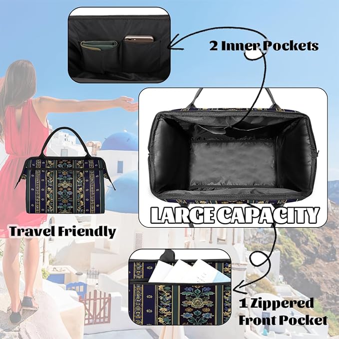 Travel Duffle Bag, Carpet Flower Pattern Aztec Overnight Weekender Tote Bag for Women Men Waterproof Carry On Luggage with Zipper Lightweight Sport Gym Bag for Traveling Yoga Camping Traveling Gifts
