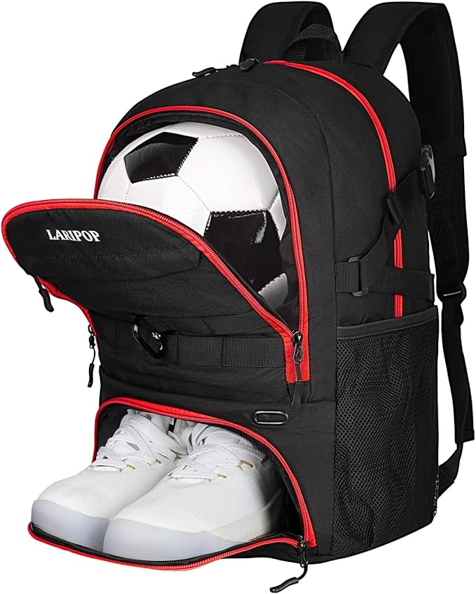 LARIPOP Soccer Backpack,Soccer Bag with Ball Holder and Shoe Compartment,Sports Equipment Training Bags Fits Basketball