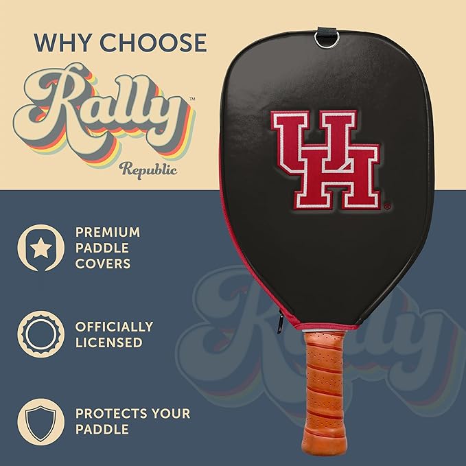 Officially Licensed Collegiate Pickleball Paddle Cover - Lightweight PU Leather Material - Durable Foam Interior Protection with Zippered Closure - Fits Most Paddles on the Market