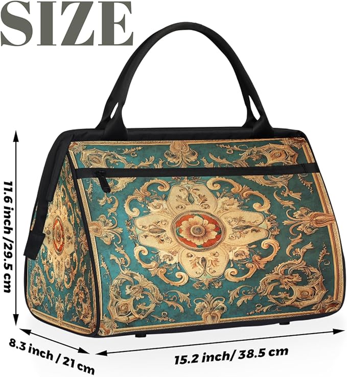 Travel Duffle Bag, Mandala Carpet Flowers Overnight Weekender Tote Bag for Women Men Waterproof Carry On Luggage with Zipper Lightweight Sport Gym Bag for Traveling Yoga Camping Traveling Gifts