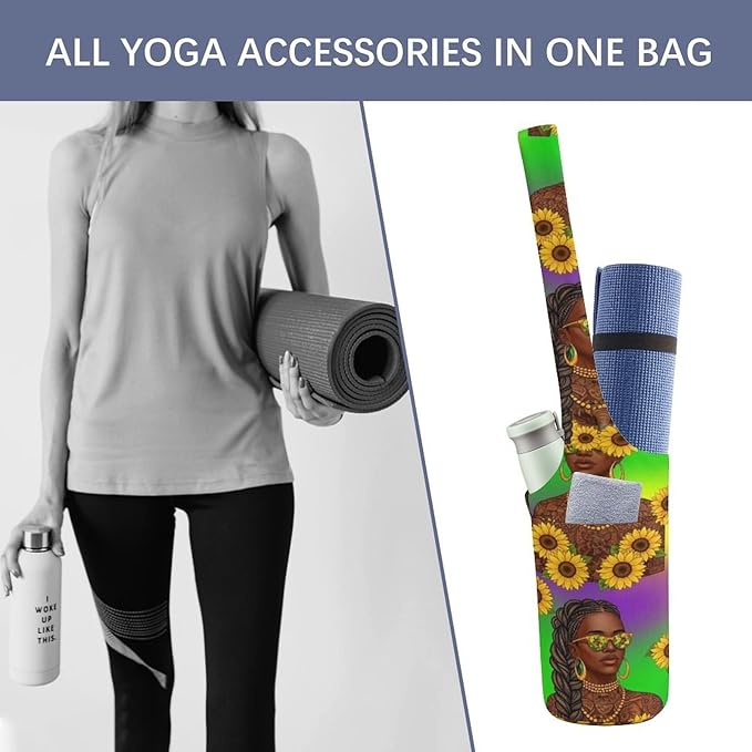 Aiyoolee Single Shoulder Yoga Mat Carrier Bag Portable Spacious with Pocket for Yoga Gym Fitness Travel