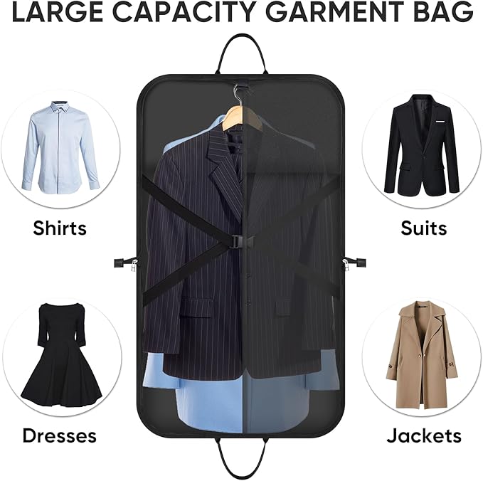 BALEINE Travel Garment Bag, Travel Suit Bag for Men, 42'' Waterproof Carry on Garment Bag for Hanging Clothes, Garment Duffel Bag for Travel Business (Black)