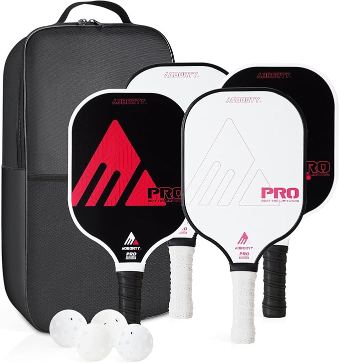 Pickleball Paddles 4 Pack - USAPA Light Graphite Premium Rackets Fiber Face & Polymer Honeycomb Core Pickleball Set with 4 Outdoor Indoor Balls Including Portable Carry Bag
