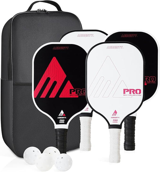 Pickleball Paddles 4 Pack - USAPA Light Graphite Premium Rackets Fiber Face & Polymer Honeycomb Core Pickleball Set with 4 Outdoor Indoor Balls Including Portable Carry Bag