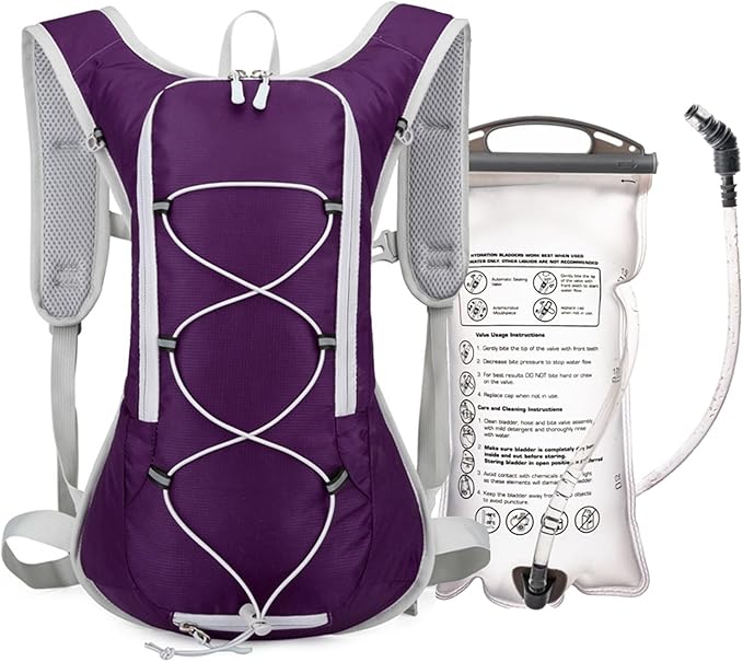 12L Hydration Backpack for Women and Men- Lightweight Hydration Pack with 2L Water Bladder, Water Pack for Hiking,Cycling,Rave and Running, Adjustable Chest Straps and Reflective