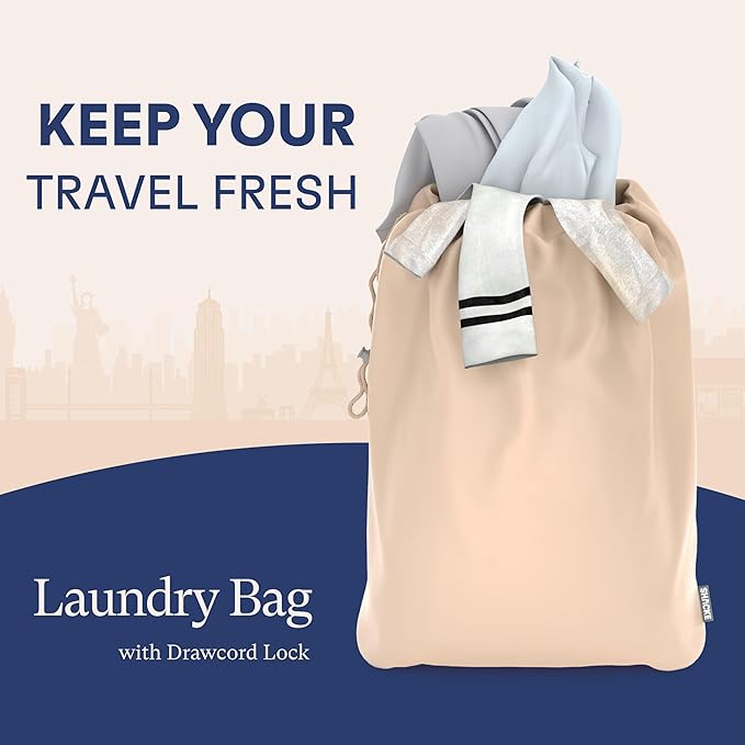 Shacke Premium 5 Packing Cubes Set - Lightweight Mesh Travel Luggage Organizers with Laundry Bag, 5-Piece Suitcase Storage System (Nude Beige)