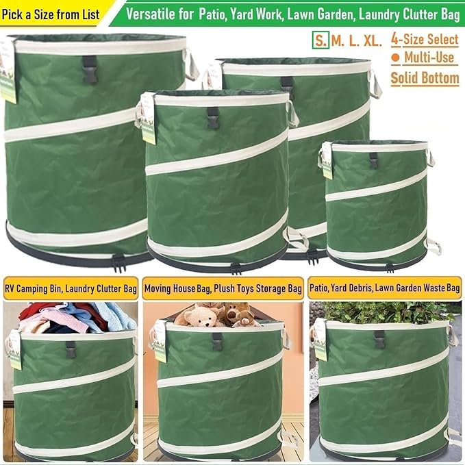 16-Gallon Collapsible Trash Can (16x19 in) Hard-Shell Bottom Yard Garden Bag,Pop-Up Trash Can,RV Camping Waste Bag,Recycling Bin,Laundry Hamper,Leaf Bags,Yard Waste Container,Lawn Grass,Weeds Basket
