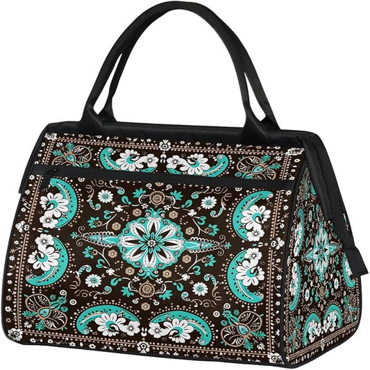 Travel Duffle Bag, Ethnic Mandala Flowers Overnight Weekender Tote Bag for Women Men Waterproof Carry On Luggage with Zipper Lightweight Sport Gym Bag for Traveling Yoga Camping Traveling Gifts