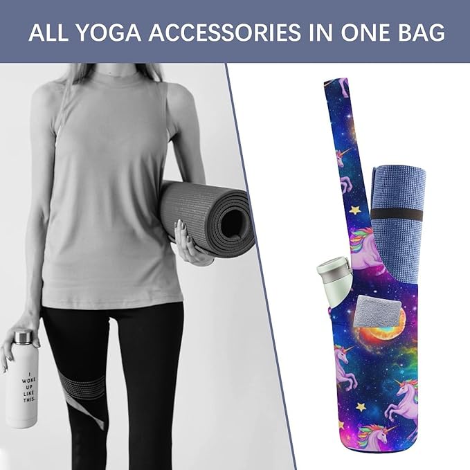 Aiyoolee Single Shoulder Yoga Mat Carrier Bag Portable Spacious with Pocket for Yoga Gym Fitness Travel