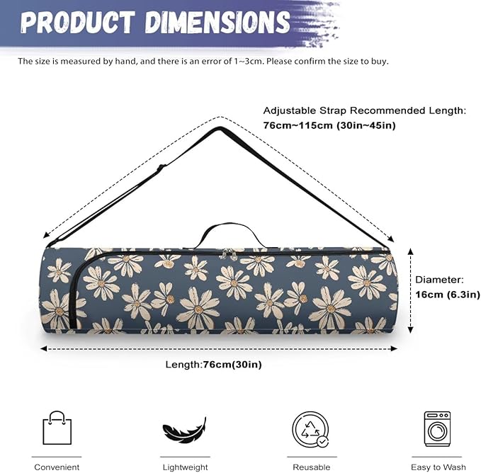 ZCFYGDX Yoga Mat Bag with Adjustable Shoulder Strap and Handle Zipper, 30in Wide x 6.3in Diameter for Yoga Mat Storage