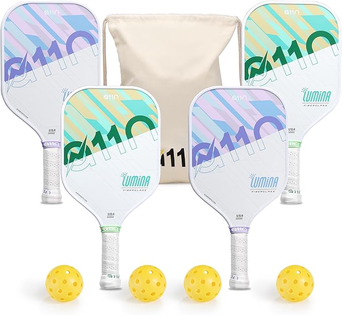 A11N Pickleball Paddles Set of 4 Fiberglass Surface Rackets with 4 Balls and a Bag for Beginners - USAPA Approved, Green & Purple