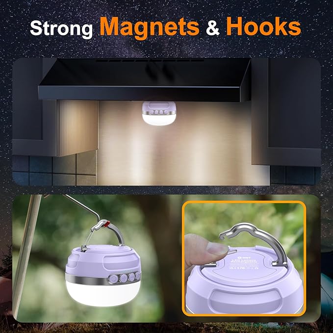 ZMNT LED Camping Lantern Rechargeable 1400LM, Up to 420H Running Time Camping Tent RGB Light, 10400mAh Emergency Hanging Light for Hurricane, Power Outages, Home, Hiking,Violet