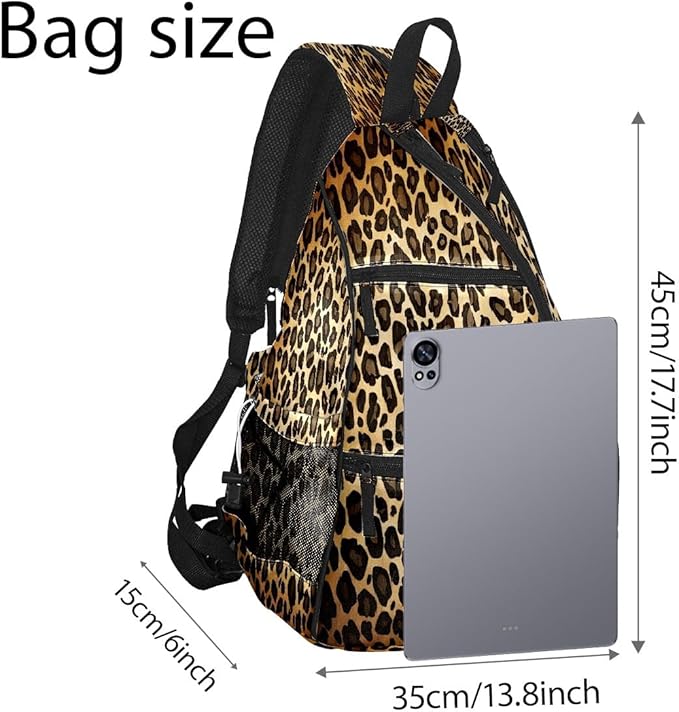 Brown Leopard Print Premium Nylon Pickleball Backpack, 3-in-1 Convertible Shoulder Crossbody Sling Bag for Women Men, Lightweight Bag Fits 2-4 Pickleball Paddles & Tennis Sports Gear