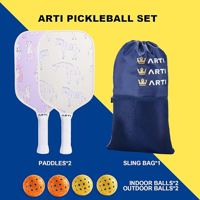 ARTI Pickleball Paddles Set of 2-USAPA Approved Fiberglass Surface Pickleball Set,2 Pickleball Rackets, 4 Balls and 1 Portable Carry Bag