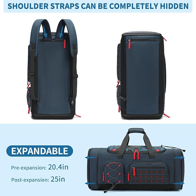 Bosstin Gym Bag for Men & Women,45L Travel Duffle Sports Duffel Bag Gym Weekender Overnight Backpack with Shoe Compartment (Blue)