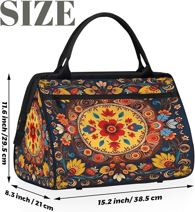 Travel Duffle Bag, Ethnic Florals Mandala Overnight Weekender Tote Bag for Women Men Waterproof Carry On Luggage with Zipper Lightweight Sport Gym Bag for Traveling Yoga Camping Traveling Gifts
