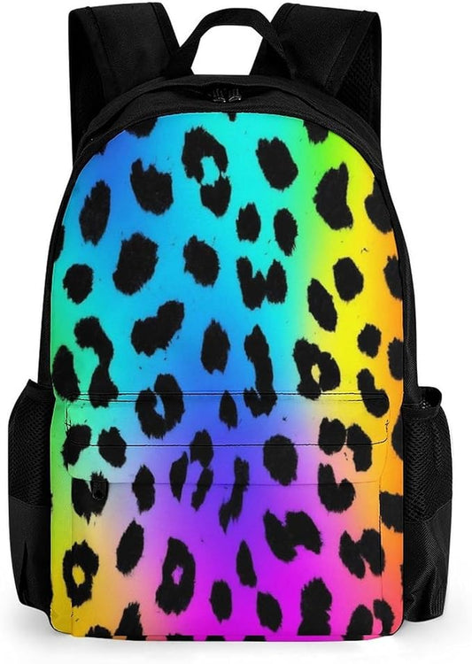 Adult Large Capacity Rainbow Colorful Cheetah Leopard Print Bags, Laptop Backpack Easy to Carry, Lightweight Bag for College Travel Work Outdoor Sports