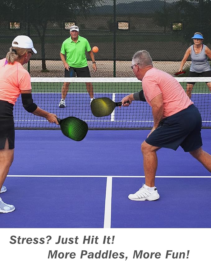 8-Pack Pickleball Paddles Set - Wooden Rackets with Fiberglass Surface & Polypropylene Honeycomb Core, Includes 2 Portable Carry Bags for Indoor/Outdoor Play