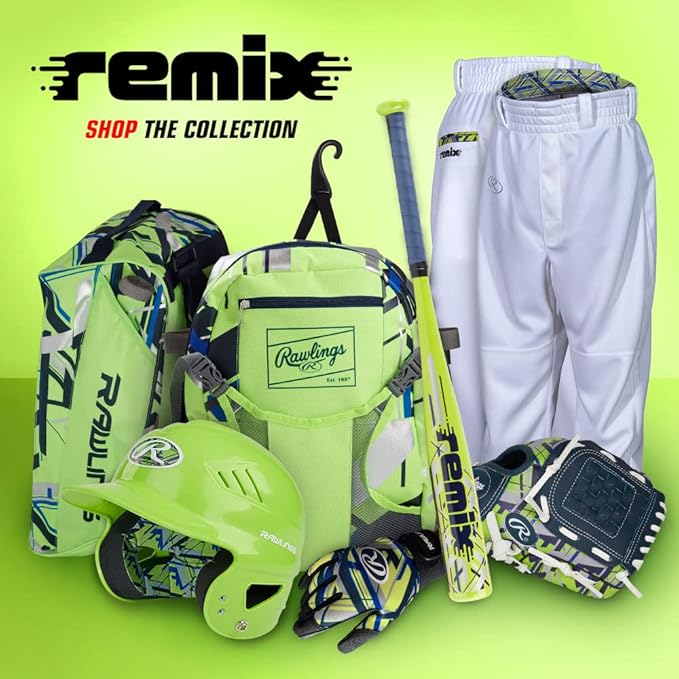 Rawlings | REMIX Backpack Equipment Bag | T-Ball & Youth Baseball / Softball | Green