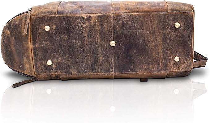 KomalC 24 Inch Leather Duffel Bags for Men and Women Full Grain Leather Travel Overnight Weekend Bags Sports Gym Duffle for Men (Brown Tan with shoe pocket)