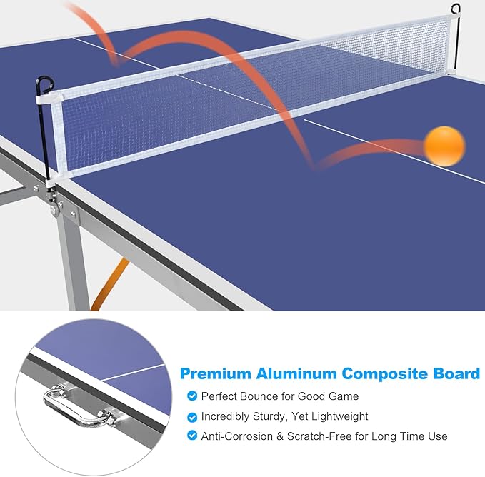 Portable Ping Pong Table,6X3 ft Professional Indoor/Outdoor Table Tennis Tables Game with Net for Adults/Teens,2 Tennis Paddles and 3 Balls- Quick Assembly