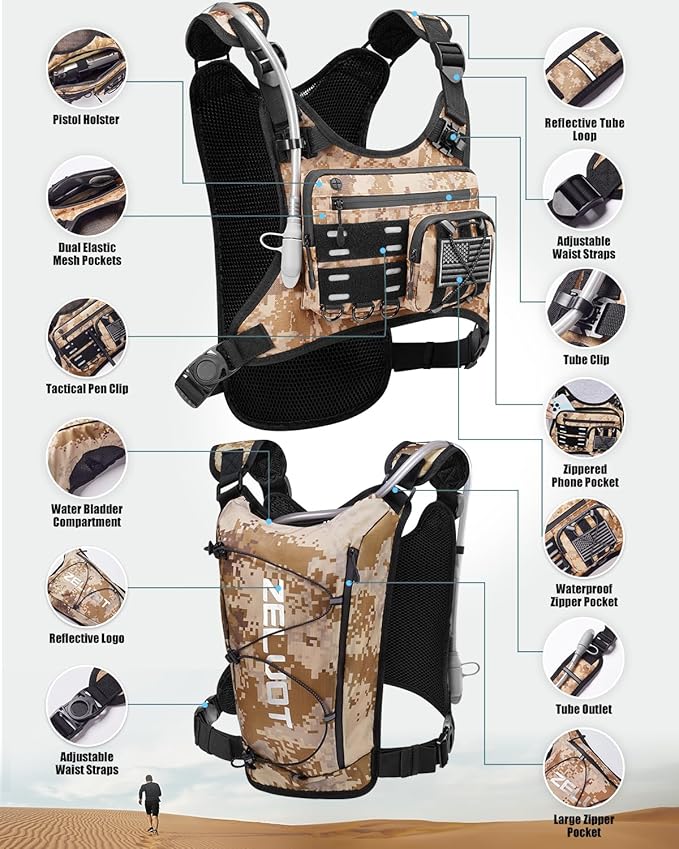 Zelvot Running Vest with 2L Water Bladder, Hydration Backpack, USA Original Patent, Lightweight Hydration Pack with Gear Holder, Reflective Chest Pack for Men Women for Marathon