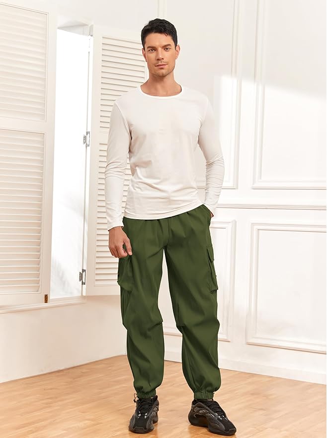ZAFUL Men's Parachute Pants Casual Baggy Cargo Drawstring Trouser
