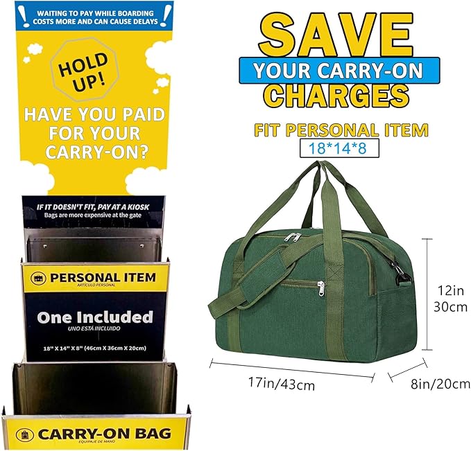 18" Small Carry on Bags for Airplanes with Laptop & Wet Compartment Underseat for Spirit Airlines Personal Item Travel Bag 18x14x8 in Duffle Gym Bag for Women Men