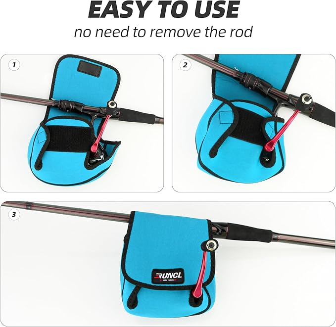 RUNCL Spinning Reel Bag – Protective Storage Pouch for Baitcasting Reels & Spinning Reels, Lightweight & Durable, Ideal for Freshwater & Saltwater Fishing Trips (Sky Blue& Black)