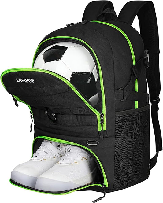 LARIPOP Soccer Backpack,Soccer Bag with Ball Holder and Shoe Compartment,Sports Equipment Training Bags Fits Basketball
