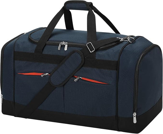 24 inch Large Gym Bag for Men - 65L Hard Bottom Duffle Bag with Shoes Compartment for Sport/Travel - Navy Blue