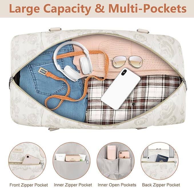 Weekender Bag for Women, Travel Duffel Bag Carry On Overnight Bag with Shoe Compartment Large Nylon Travel Weekend Tote Bag