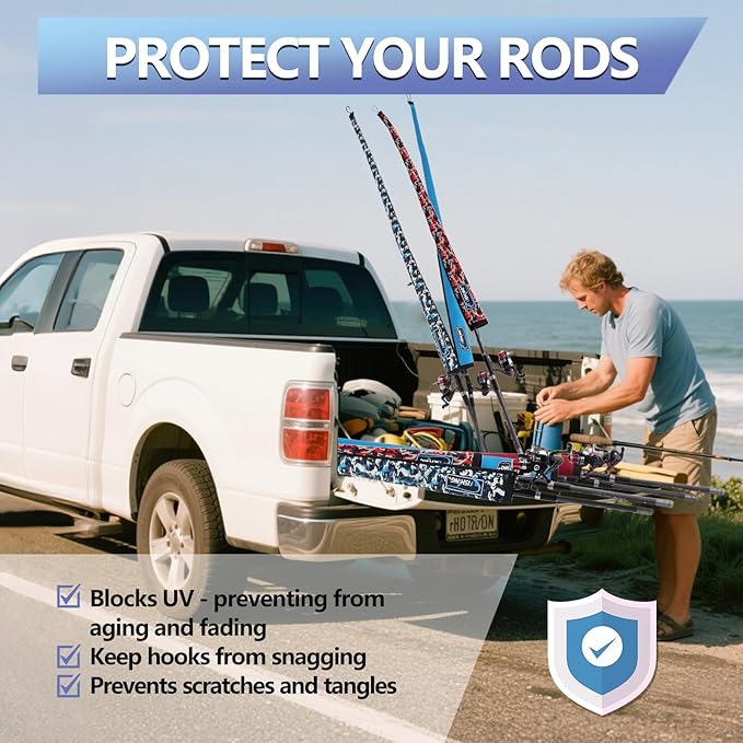 Lightproof Neoprene Fishing Rod Sleeve - Fishing Rod Cover for Storage & Transportation - Puncture Resistant Rod Sock for Casting, Trolling, Spinning Rods