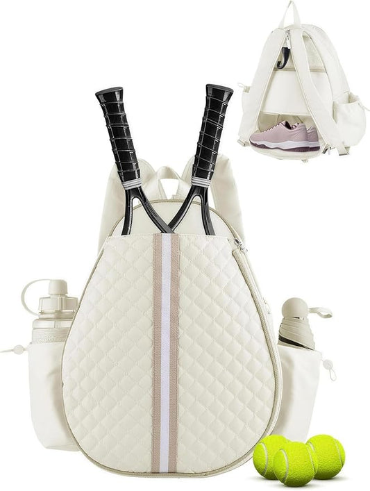 Tennis Racket Bag, Tennis Bags for Women, Quilted Sling Crossbody Backpack with Hook, Water Resistant Tennis Racket Cover for Pickleball, Racketball