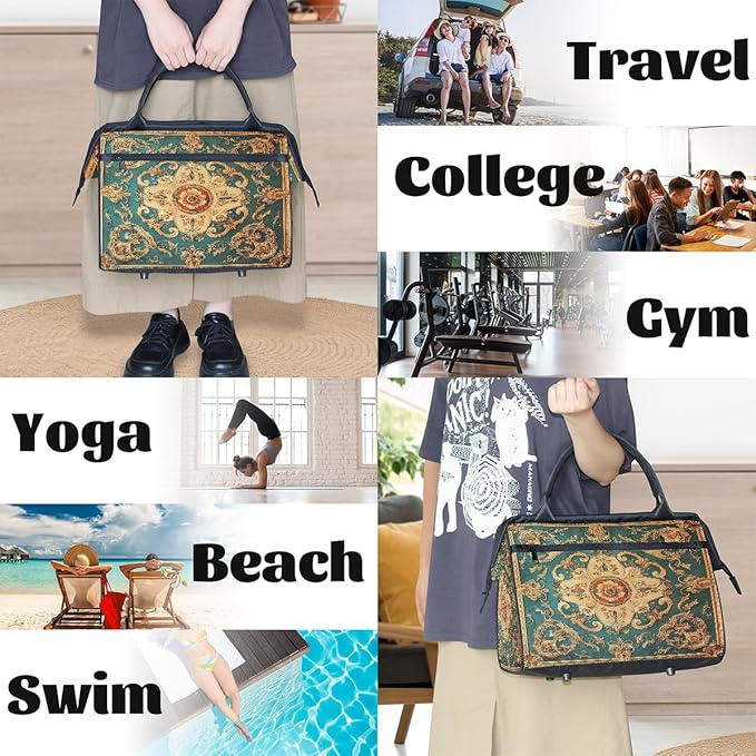 Travel Duffle Bag, Mandala Carpet Flowers Overnight Weekender Tote Bag for Women Men Waterproof Carry On Luggage with Zipper Lightweight Sport Gym Bag for Traveling Yoga Camping Traveling Gifts