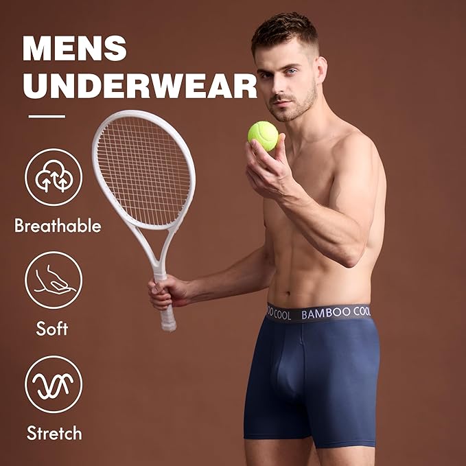 BAMBOO COOL Men's Ultra ComfortSoft Underwear, Moisture Wicking & Breathable No Ride Up Boxer Briefs with Fly, Multipack