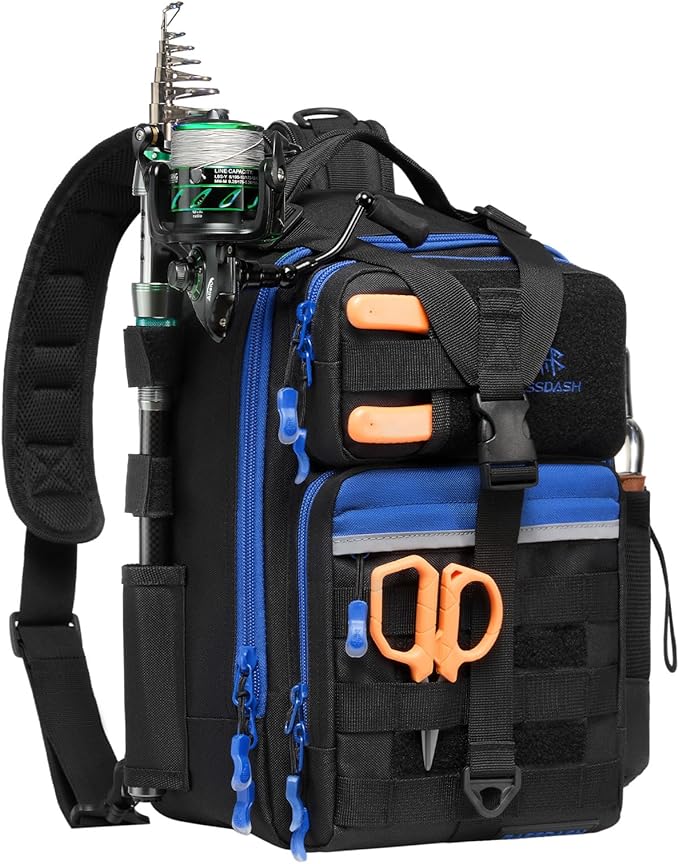 BASSDASH Convertible Fishing Backpack Sling Bag with Rod Holder, Adjustable Tactical Water-Resistant Tackle Storage Pack FP07