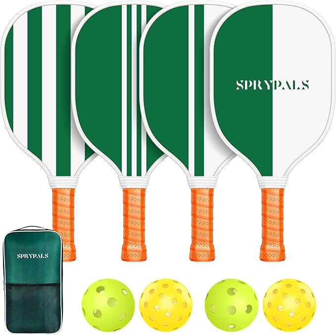 Pickleball Paddles Set of 4, USAPA Approved Pickleball Set of 4 with 4 Pickleball Balls & 1 Carry Bag Premium Wooden Cute Pickle Ball Paddles Grip Gifts for Women Youth Men