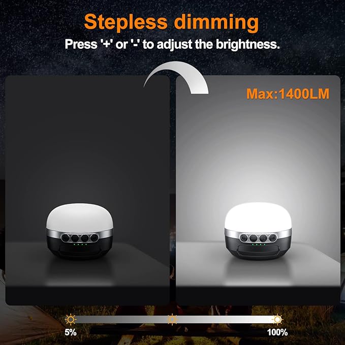 ZMNT LED Camping Lantern Rechargeable 1400LM, Up to 420H Running Time Camping Tent RGB Light, 10400mAh Emergency Hanging Light for Hurricane, Power Outages, Home, Hiking