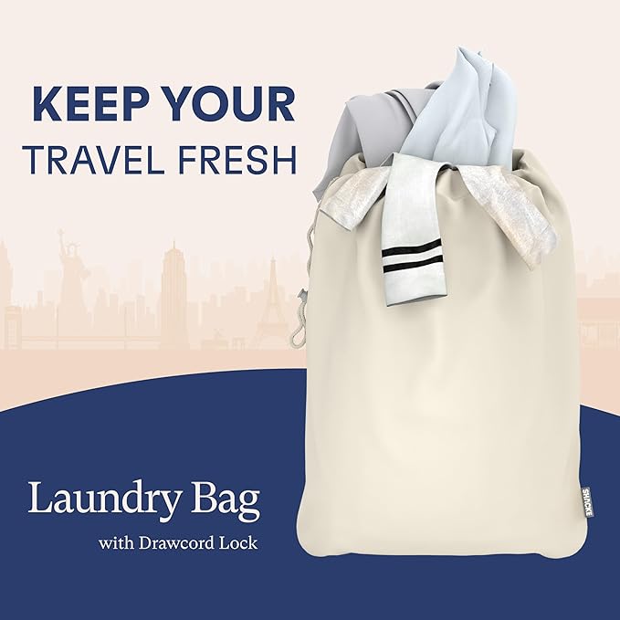 Shacke Premium 5 Packing Cubes Set - Lightweight Mesh Travel Luggage Organizers with Laundry Bag, 5-Piece Suitcase Storage System (Sand)