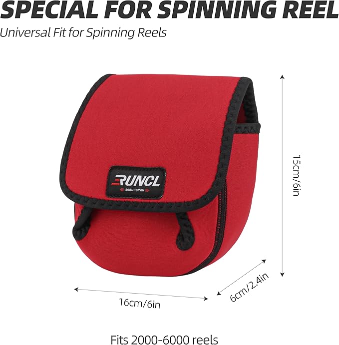 RUNCL Spinning Reel Bag – Protective Storage Pouch for Baitcasting Reels & Spinning Reels, Lightweight & Durable, Ideal for Freshwater & Saltwater Fishing Trips (Red & Black)
