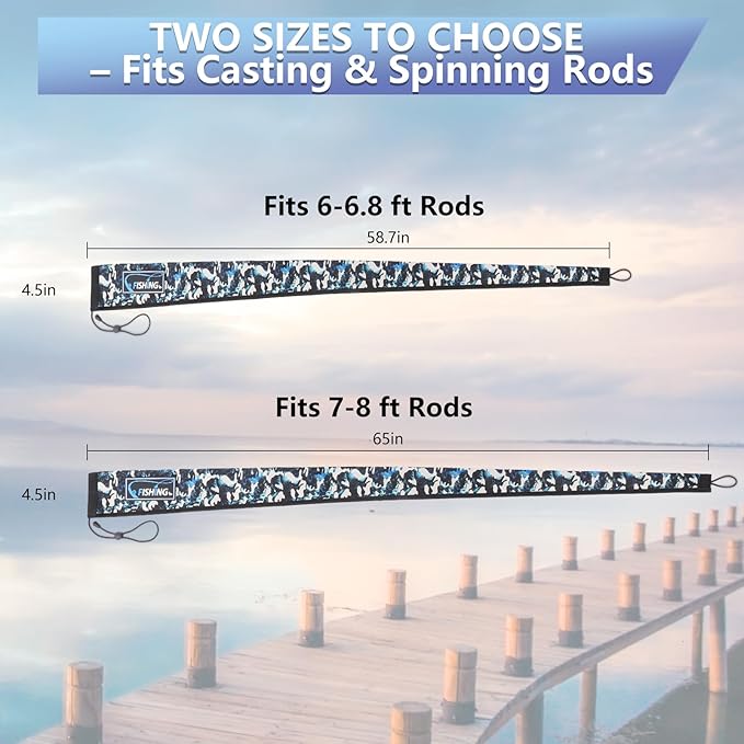 Lightproof Neoprene Fishing Rod Sleeve - Fishing Rod Cover for Storage & Transportation - Puncture Resistant Rod Sock for Casting, Trolling, Spinning Rods