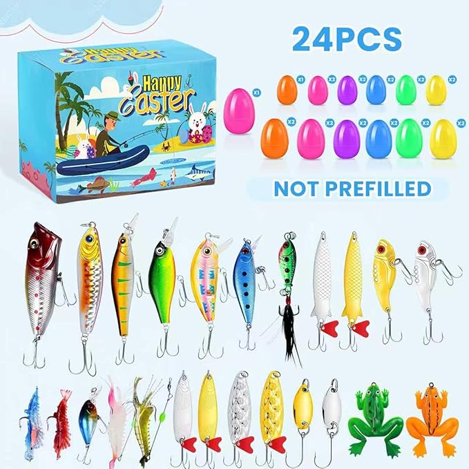Easter Eggs Lifelike Fishing Lures - 24Pcs Swimbait for Bass Trout Crappie Freshwater and Saltwater, Slow Sinking, Must-Have for Family Fishing, Easter Egg Stuffers