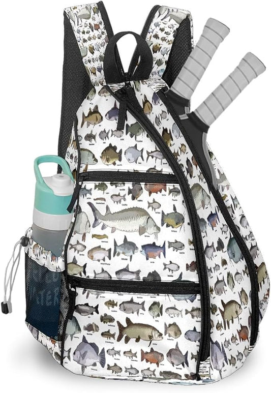 Pickleball Bag Sea Fish Pickle Ball Backpack for Women Men Premium Lightweight Crossbody Sling Bag Sports Backpack for Pickleball Paddle Tennis